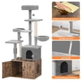 thumbnail image 5 of Gaderth Cat Tree With Litter Box Enclosure,2-in-1 Cat Tower For Indoor Cats,Multi-Level Cat Condo With Scratching Post And Dangling Balls,Hammock,Hidden Litter Box Enclosure,Wood Washroom Furniture, 5 of 8