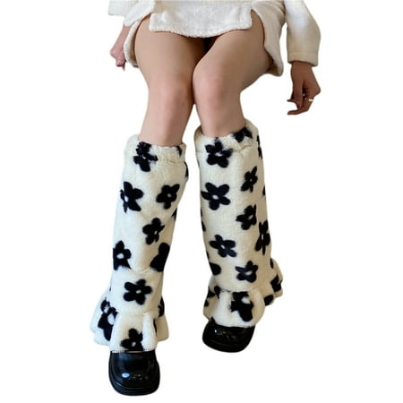 

Gureui Women Girls Ruffle Leg Warmers Flower/ Cow/ Zebra Stripe/ Leopard Print Loose Fall Winter Warm Boot Socks