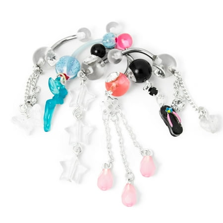Gem Sparkle Belly Ring - Acrylic Dangle Belly Ring with CZ Gem 6 Pack - Randomly Picked