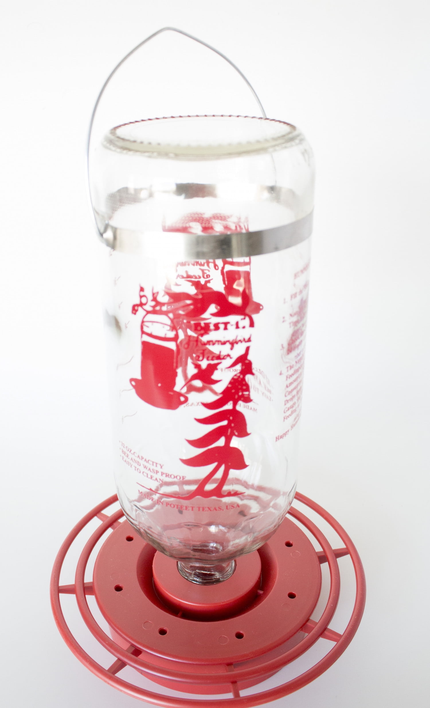 Hummingbird Feeder with Huge 32oz Glass Nectar Tank Bee & Wasp Proof