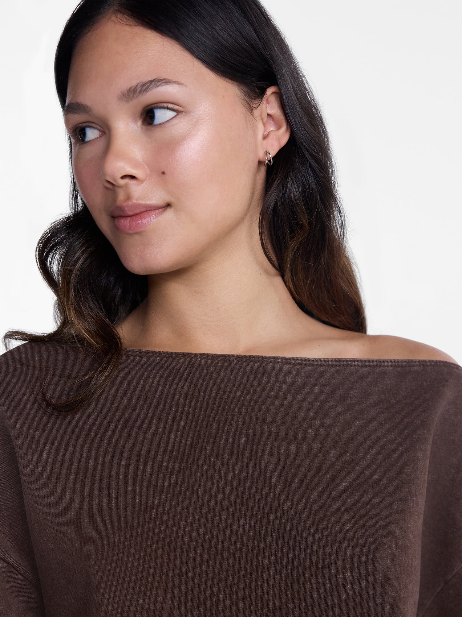 No Boundaries Mineral Wash Off the Shoulder Sweatshirt, Women's XXS-XXL