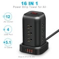 thumbnail image 4 of Power Strip Tower Surge Protector 5.1 ft Extension Cord with 12 Outlets 4 USB Ports Charging Station, Black Smart Power Strips with Multiple Plugs in One Outlet for Gaming Room Office Home Travel, 4 of 9