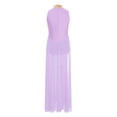 thumbnail image 5 of inlzdz Kids Girls Lyrical Dance Dress Halter Sleeveless Overlay Chiffon Tulle Skirt Contemporary Dancewear Purple 16, 5 of 6