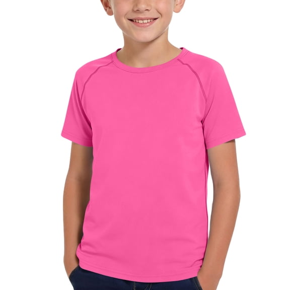 WRKEKC Boys Athletic Shirts Solid Crew Neck Short Sleeve Quick Dry Workout Tee for 3-12 Years Training Performance
