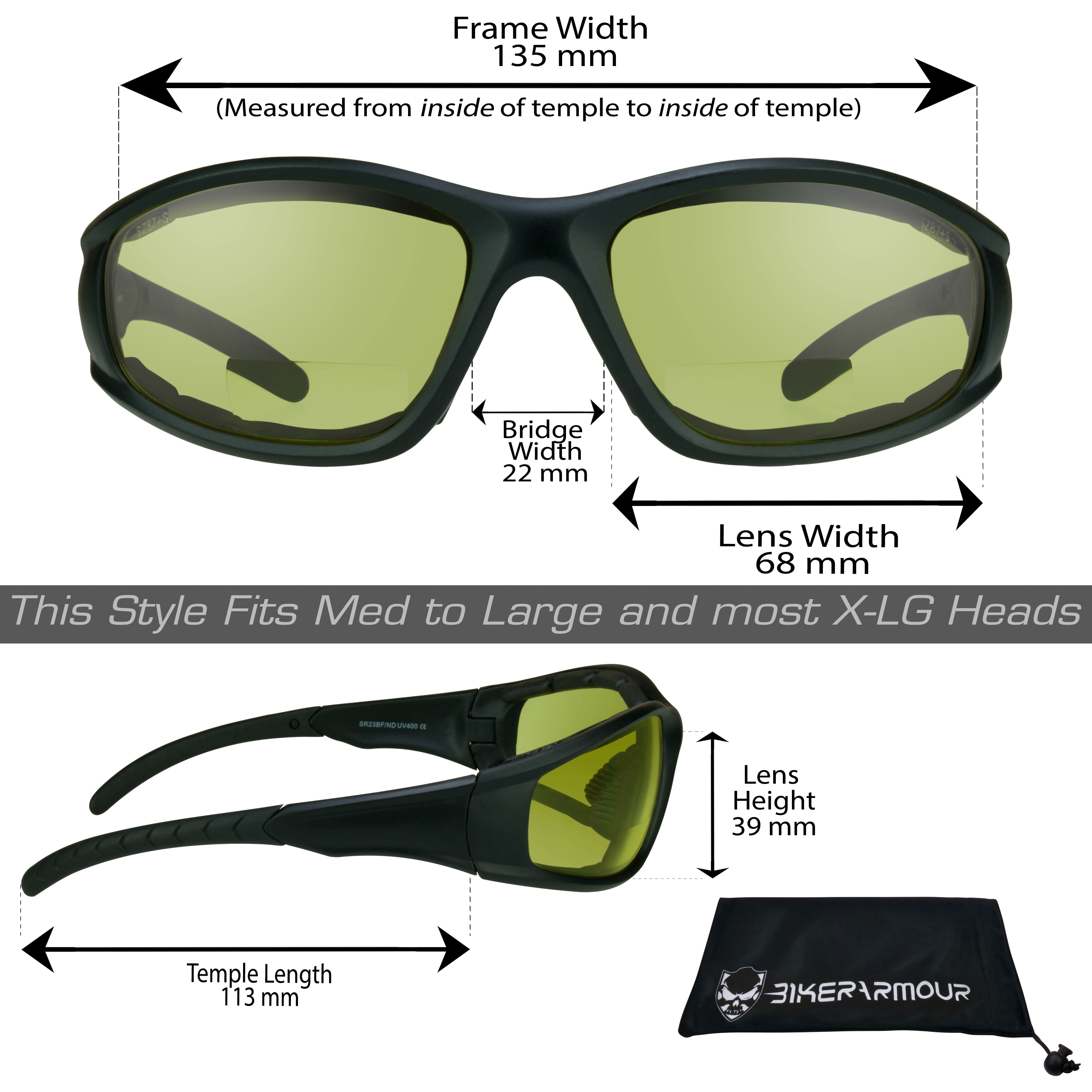 Bikershades BIFOCAL Motorcycle Safety Glasses Z87 Clear Yellow Sport Men Women