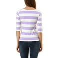 thumbnail image 3 of MODA NOVA Juniors Casual Boat Neck Elbow Sleeves Slim Fit Stripes T-Shirt, 3 of 6