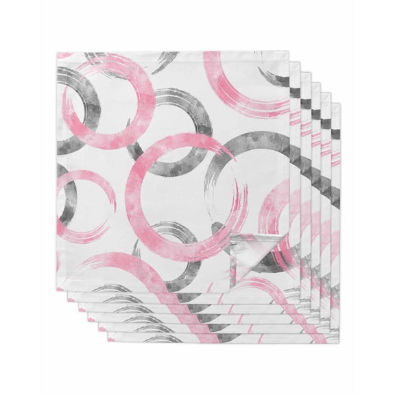 Pink Grey Cloth Napkins Set of 6 Reusable Dinner Napkins, Geometric Circle Modern Abstract Simple Art Cocktail Napkin Washable Table Napkins for Wedding/Holiday Party/Baby Shower 20"x20"