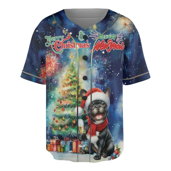 Merry Christmas and Happy New Year Santa French Bulldog Holiday Xmas Winter All Over Print 3D Baseball Shirt Dog Lover Gifts Softball Sport - 00024