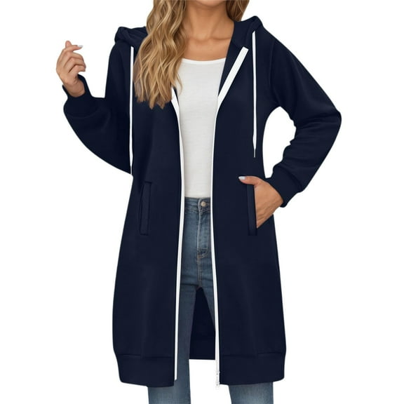 FYDUU Zip Up Hoodies For Women Long Hooded Sweatshirt Casual Lightweight Fleece Jackets With Pockets Everyday Wear Fall Winter Comfy Down Jackets