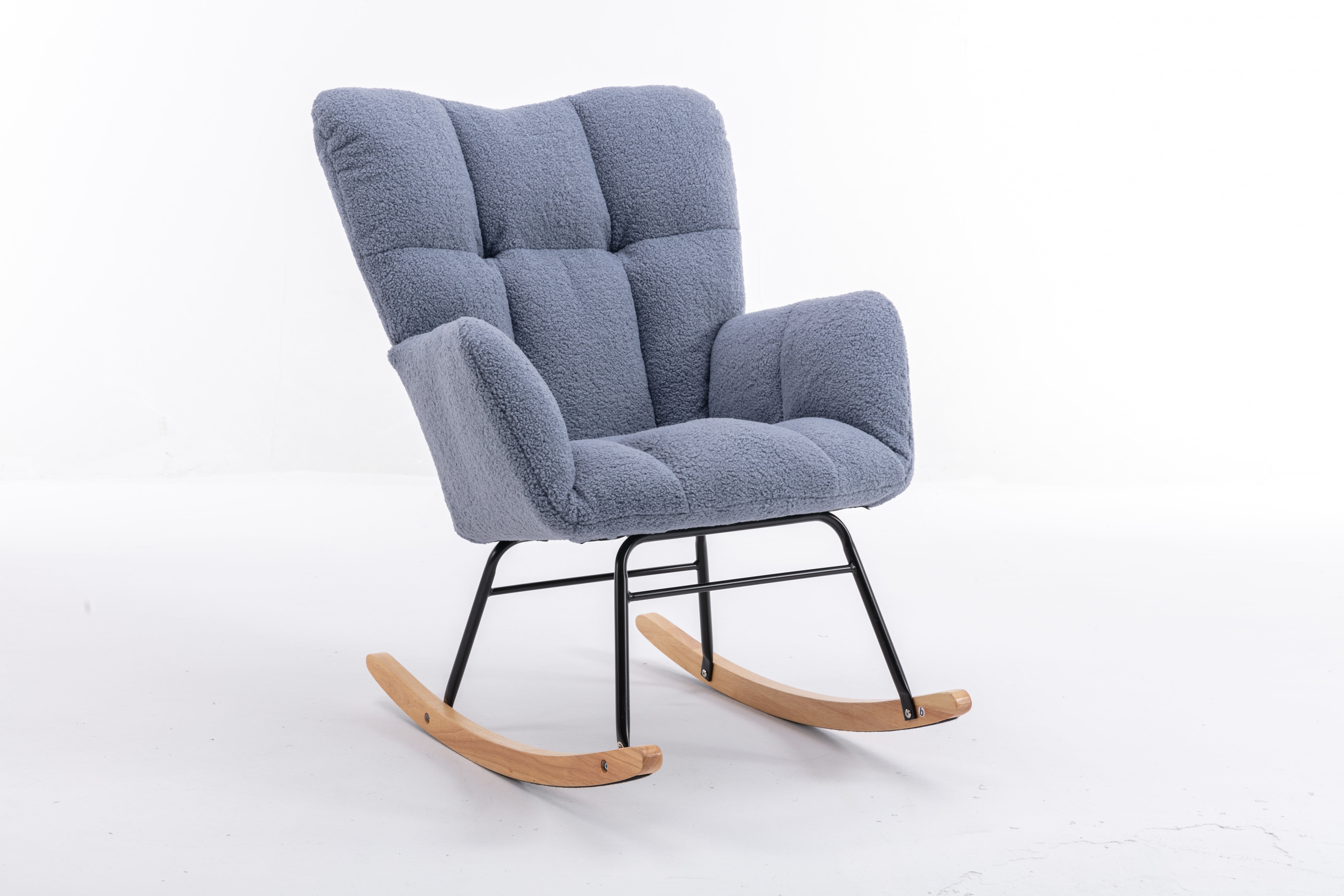 050-Teddy Fabric Rocking Gilder Nursery Chair For Living Room Indoor,Light Blue