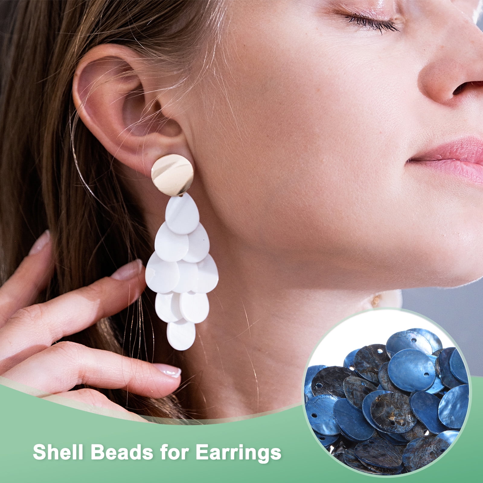 Uxcell 300-Pack Natural Flat Round Seashells, 15mm Flat Round Coin Charm Beads with Hole, Mother of Pearl Shell for Jewelry [Blue]