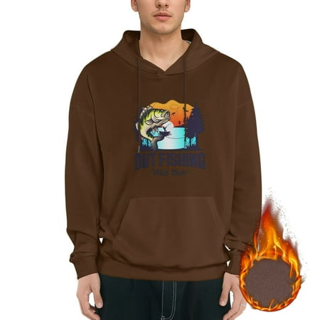 Fishing Logo Fish Logo Graphic Hoodies for Men Letter Print Long Sleeve Casual Streetwear Pullover Sweatshirt with Pocket mens Ecosmart Hoodie,Coffee XL