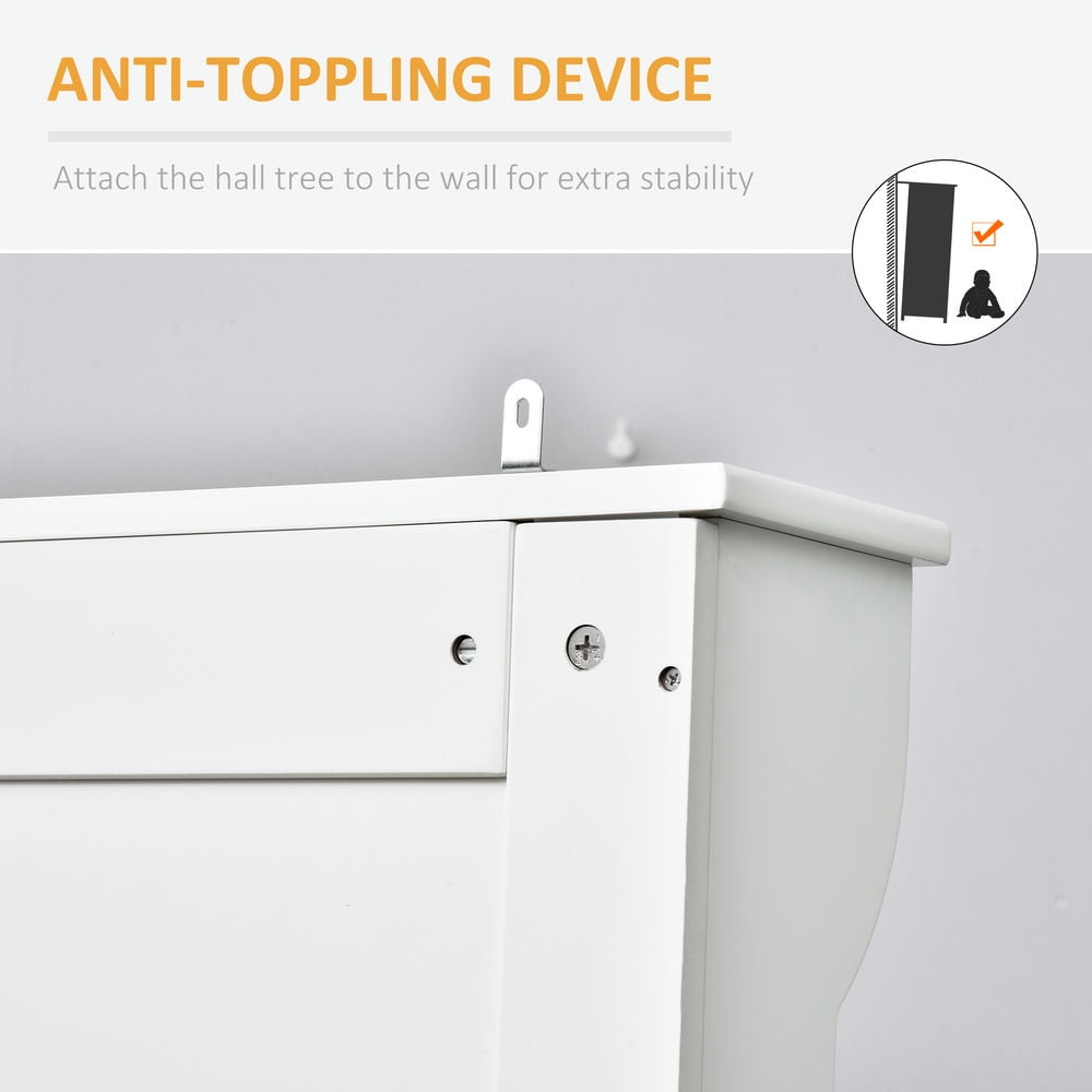 Demi Bonn 3-in-1 Hall Tree with Storage Bench, Multi-Purpose Home Organizer, Entryway Solution with 5 Hooks and Shoe Storage, White