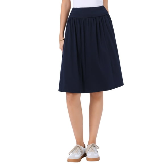 INSPIRE CHIC Casual Work A-Line Skirt for Women's High Waist Lightweight Tummy Control Flowy Midi Skirts XS Navy Blue