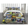 thumbnail image 3 of Ambesonne Tropical Quilted Bedspread Set 3 Pcs, Collage of Underwater, Queen Size, Yellow Blue, 3 of 5