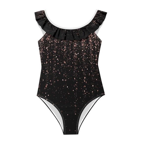 Girls Ruffled One Piece Swimsuit Summer Beach Vacation Swimwear Tank Swimsuit Rose Gold Glitter
