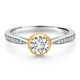 thumbnail image 2 of Gem Stone King 925 Silver and 10K Yellow Gold Round White Lab Grown Diamond Wedding Engagement Solitaire Anniversary Promise Ring for Women (0.60 Cttw, Size 6), 2 of 5