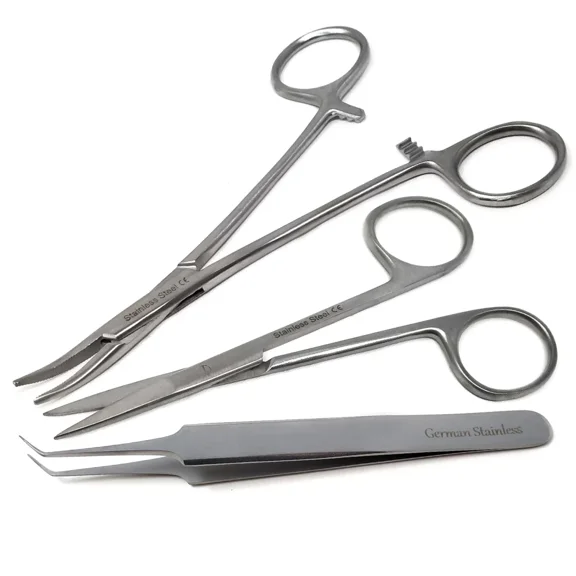 Stainless Steel 3 Pcs Lab Kit Multipurpose Tools Tweezers Forceps with Straight Scissors