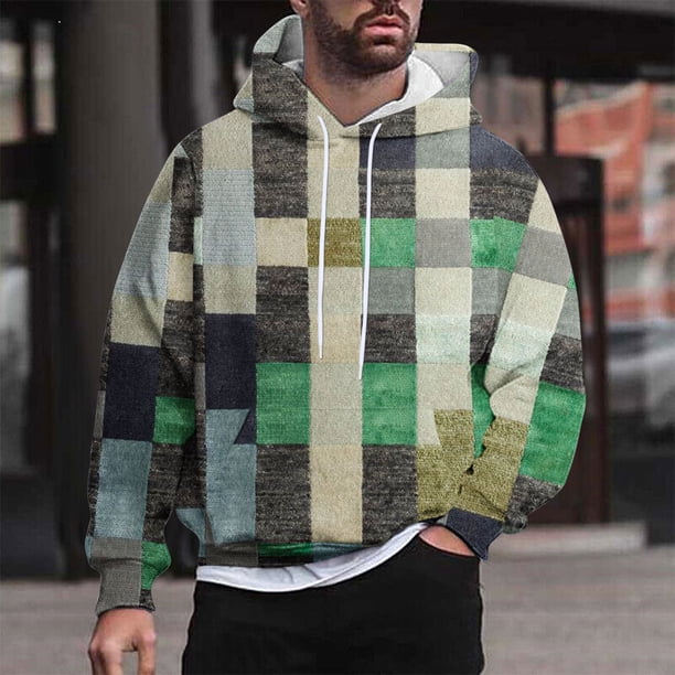 Sudadera con capucha para hombre, estilo casual, con cuello redondo, estampado, manga larga
