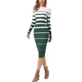 thumbnail image 4 of INSPIRE CHIC Women's Striped Sweater Dress Long Sleeve Stretchy Crew Neck Bodycon Ribbed Knit Casual Fall Long Dresses M Green, 4 of 6