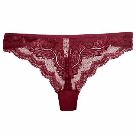 

JUSTUP 3 Pack G-String Thongs for Women Lace Panties Stretch T-back Tangas Low Rise Hipster Underwear Sexy Wine Red M