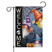 VOCHIC Welcome Halloween Garden Flag with Dwarf Pumpkin 12x18 Inch Double Sided Small Burlap Autumn Yard Flag Thanksgiving Outside Outdoor House Decoration (Only Flag)