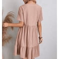 thumbnail image 3 of Summer Dresses for Women Vacation Short Sleeve v Neck Mini T Shirt Dress Pleated Ruffle Flowy Beach Sundresses, 3 of 4
