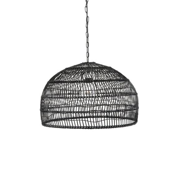 Kouboo Luhu Open Weave Cane Rib Incandescent Black Dome Pendant Lights Shades