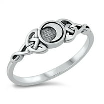 Celtic Triquetra Moon Witch Ring .925 Sterling Silver Band Jewelry Female Male Unisex Size 4