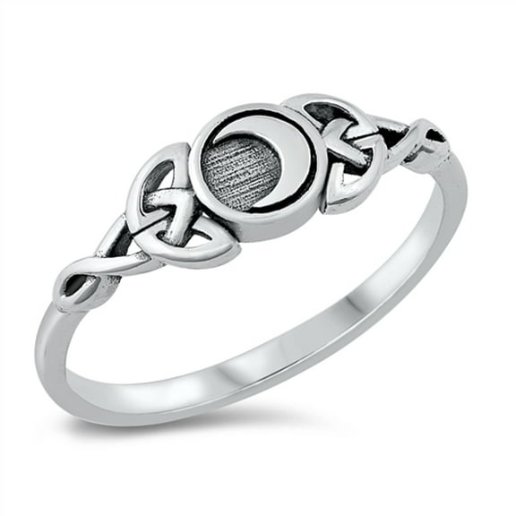 Celtic Triquetra Moon Witch Ring .925 Sterling Silver Band Jewelry Female Male Unisex Size 6