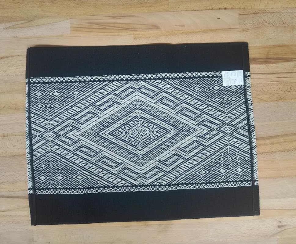 Fennco Styles Diamond Weave Cotton Blend 14" W x 19" L, Set of 4 - Black Geometric Rectangular Table Mats for Boho Décor, Dining Table, Banquets, Family Gatherings