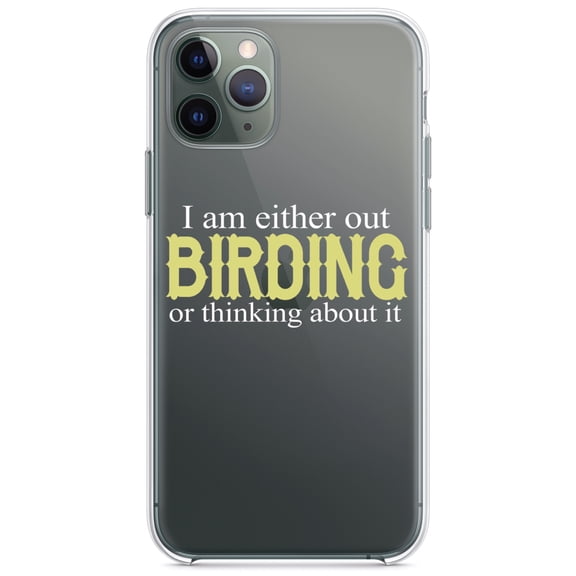 DistinctInk Clear Shockproof Hybrid Case for iPhone 13 (6.1" Screen) - TPU Bumper Acrylic Back Tempered Glass Screen Protector - I'm Out Birding or Thinking About It