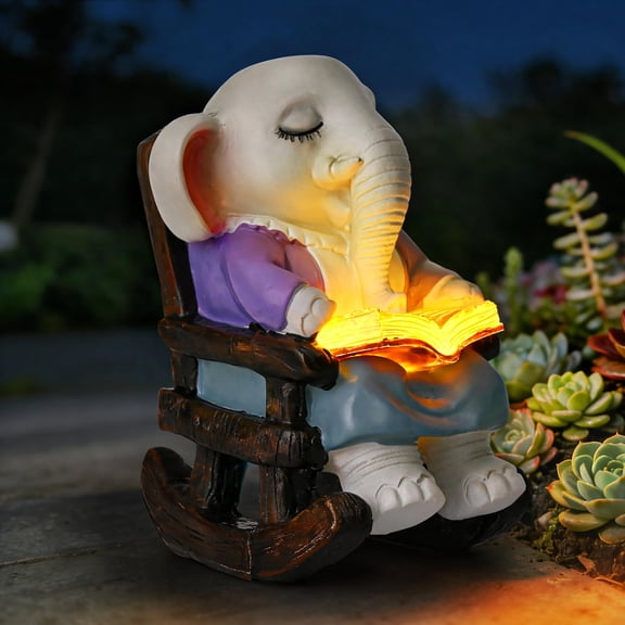 Solar Garden Statue Elephant, Outdoor Decor with Solar Lights for Patio Yard Lawn Balcony, Christmas/Birthday Gift for Mom Grandma Women