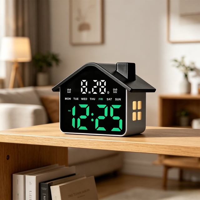 CaiYueKe House Shaped LED Alarm Clock, Large Display Digital Clock with Night Light, Multi-Functional Electronic Clock, Dual Alarm Clock with Snooze, USB Powered Desk Clock, Bedside Table Clock