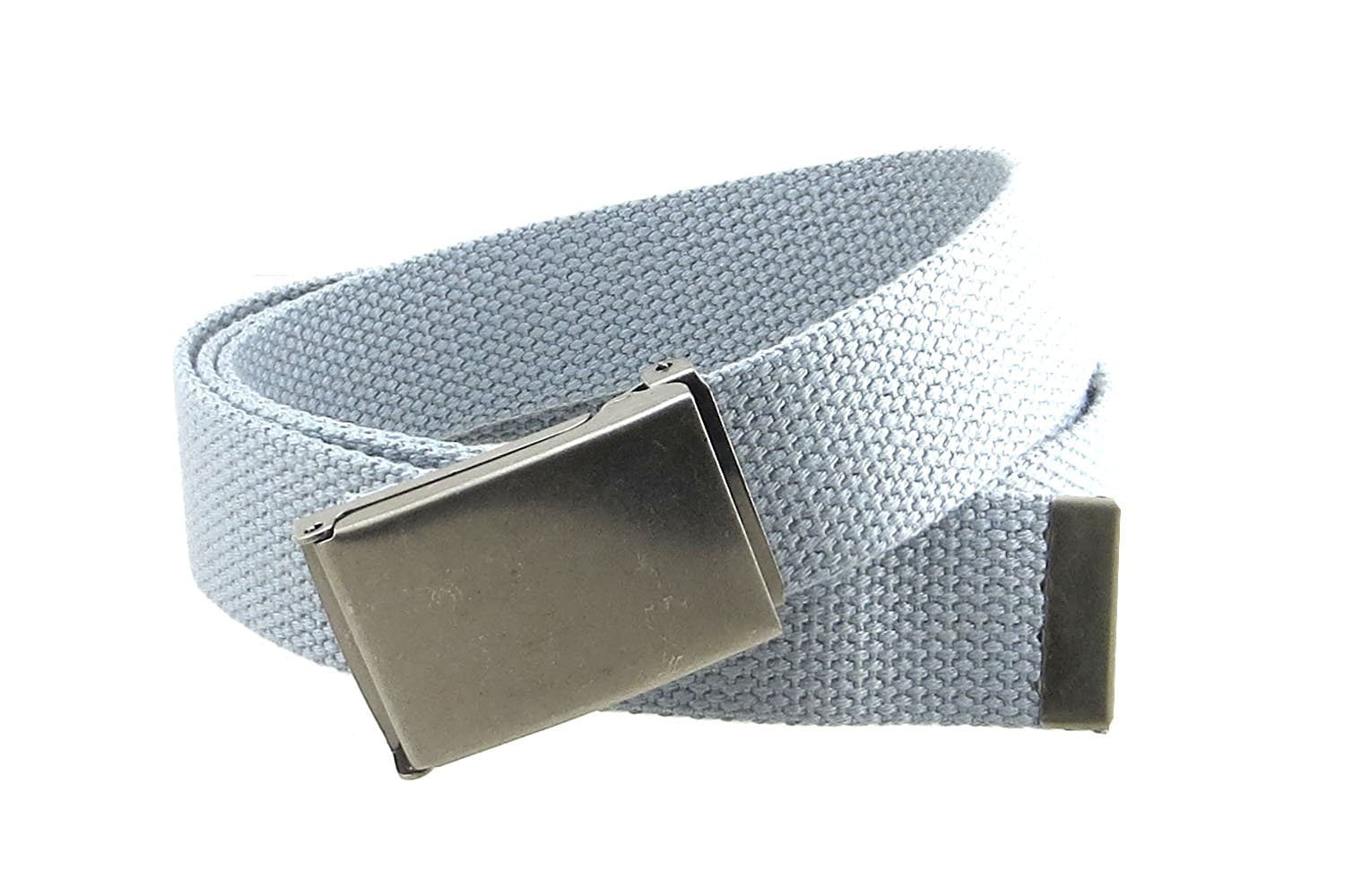 Canvas Web Belt Military Style Antique Silver Buckle/Tip Solid Color 50" Long 