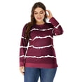 thumbnail image 4 of Frontwalk Women T-shirt Crew Neck Pullover Long Sleeve Sweatshirt Holiday Basic Tops Striped Wine Red 4XL, 4 of 5