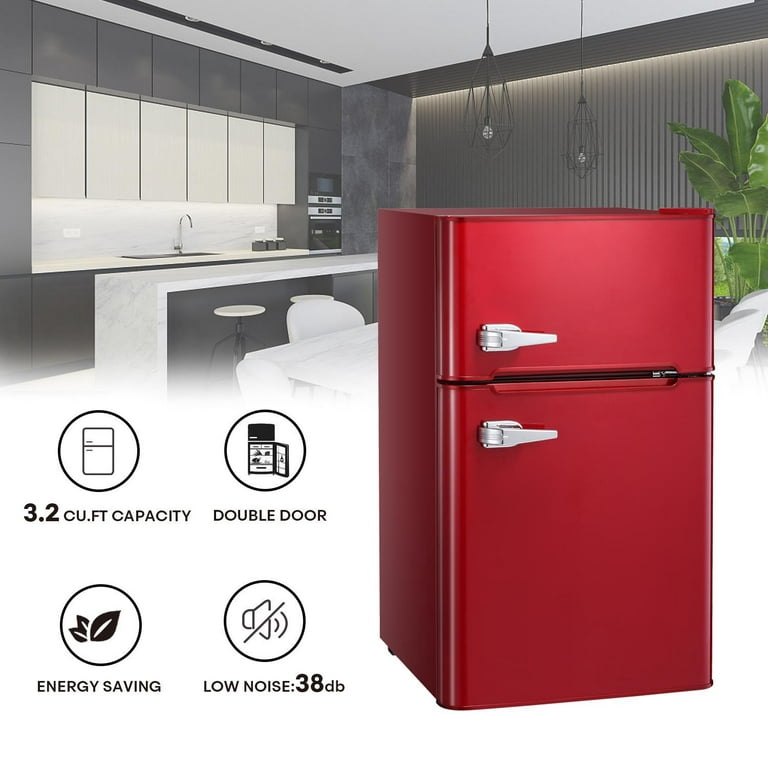 New Red 3.2 Cu Ft Retro Mini Fridge 2 Door Freezer Refrigerator Dorm Office