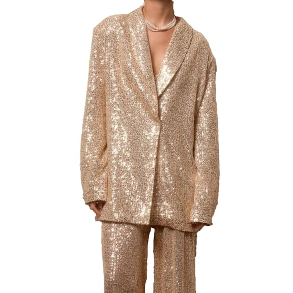 Miqool Women's Sequin Shiny Jackets Open Front Blazer Jacket Casual Long Sleeve Evening Party Sparkly Cardigan Coat S-XL