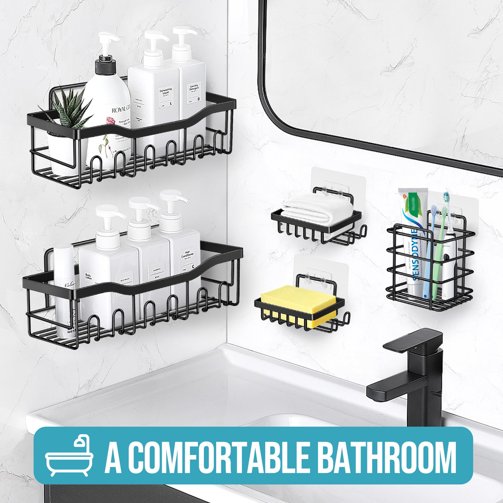 PIMVANS Shower Caddy, Adhesive Improved Shower Shelves [9 Detachable Shower  Accessories,Soap Dish], Stainless Steel Bathroom Organizer, Shower Rack