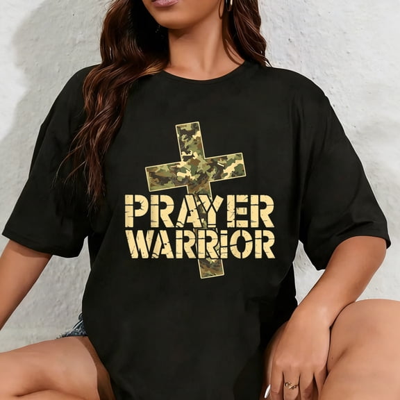 100% Cotton Prayer Warrior Faith God Cross Camo Jesus Christian Women T-Shirt