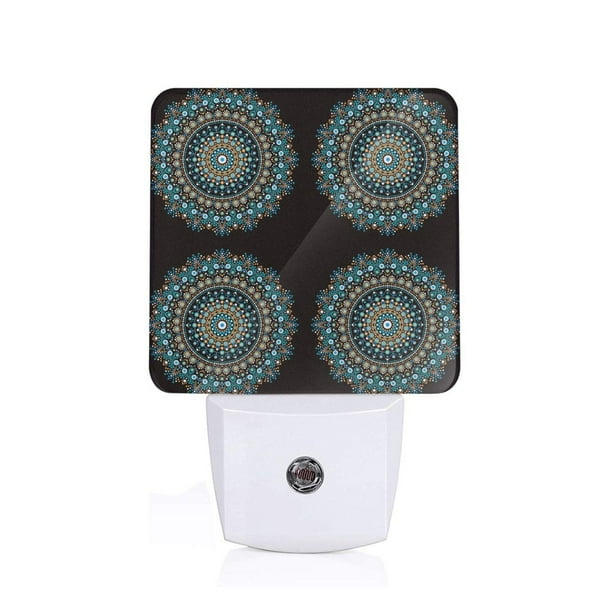 Balery Mandala Luz Nocturna LED con Sensor Automático, Enchufe con Sensor Crepuscular, Luz Suave de 0.5W para Dormitorio, Pasillo, Baño-EU