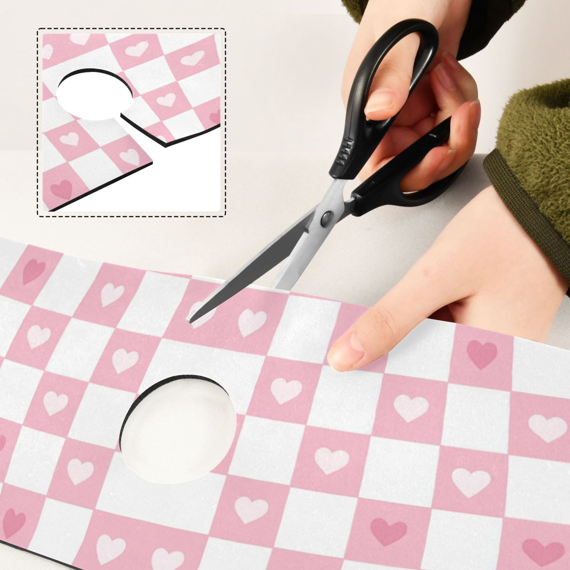 Yayeee Faucet Mat for Kitchen Sink 14.7" Diatomite Long Splash Guard Pad, Pink Checkered Heart, 2 Pack