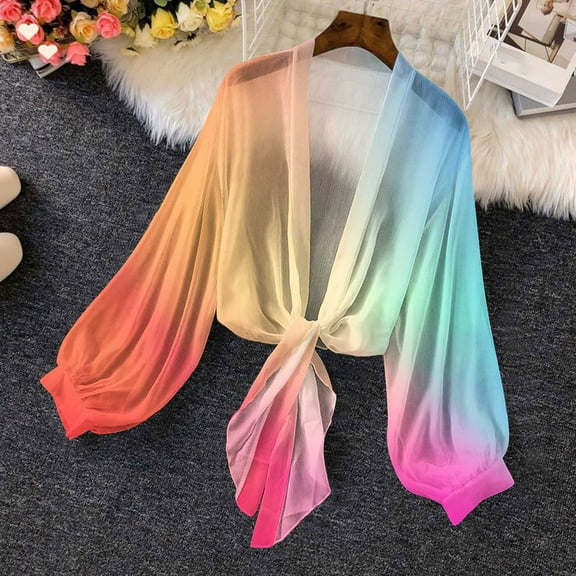 Delliss Women's Fashion Print Bell Sleeve Loose Blouse Casual Draped Cardigan Comfy Lightweight Tops