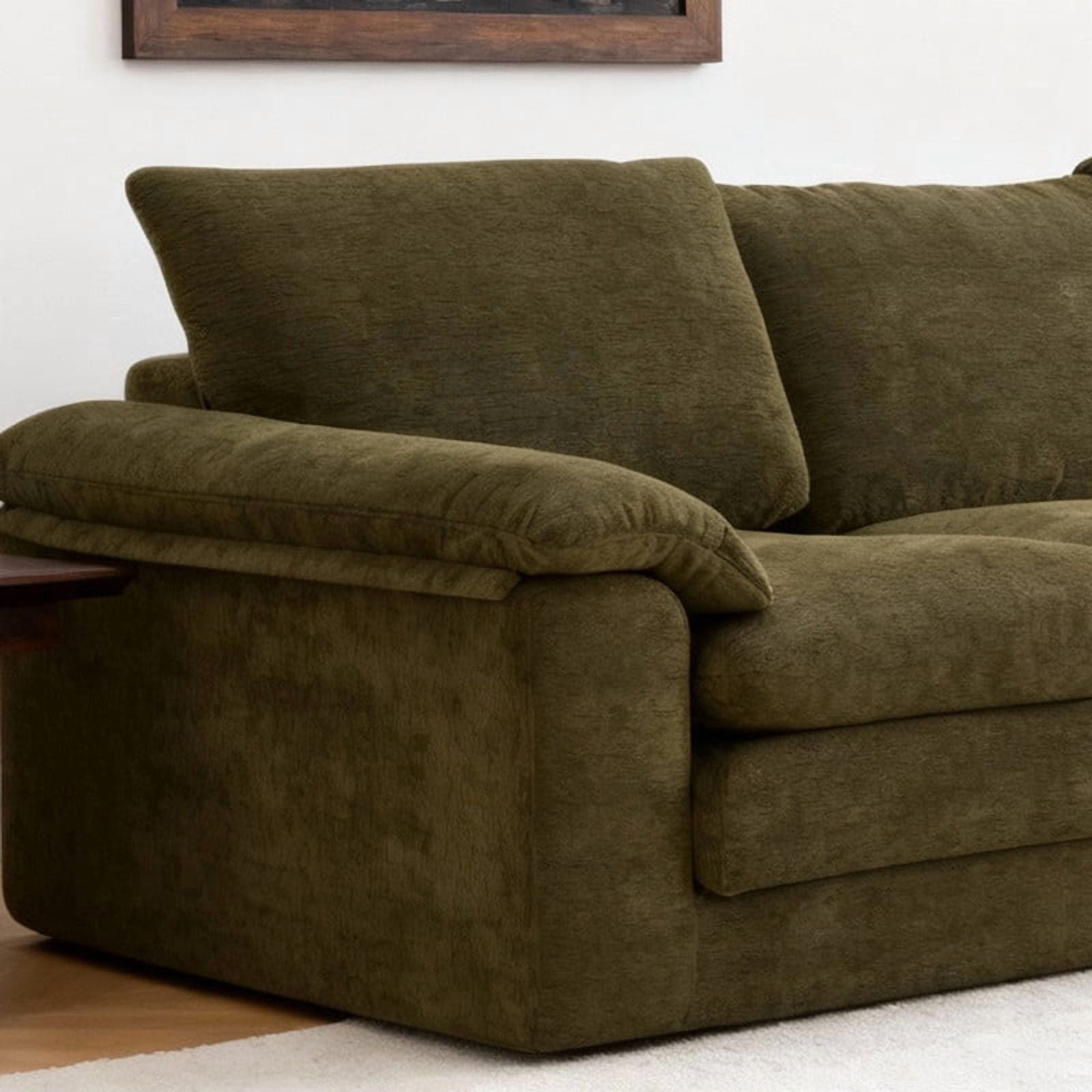 L-Shape Compressed Sectional Sofa with Movable Ottoman, 4-Seat Upholstered Chenille Deep Seat Modular Sofa Floor Couch