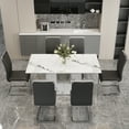 thumbnail image 2 of NYEESS Modern Dining Table Set for 6, 63" White Faux Marble Table and 6 Black PU Leather Chairs, MDF Kitchen Table with Silver Metal Legs, Rectangular Dinner Table Set for Home, 2 of 9