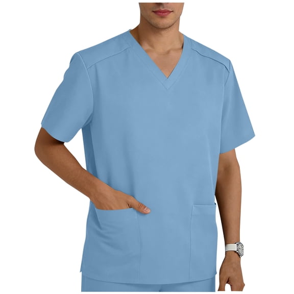 Homenesgenics Mens Shirts 3xl Scrub Tops Tops for Men Pullover Short-Sleeve Pocketed Nursing T-Shirt Top V-Neck Split-Front Shirt Blue S