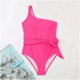 thumbnail image 4 of WREESH Women With Chest Pad Without Underwire One-Shoulder Lace-Up Swimsuit, 4 of 8