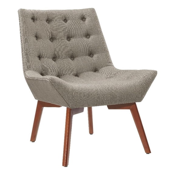 Bowery Hill Upholstered Tufted Accent Chair Wood Legs in Gray Fabric