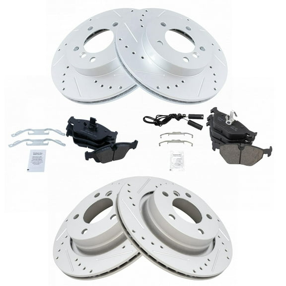 TRQ Front and Rear Performance Brake Pad & Rotor Kit Brake Pads Brake Rotors Set Ceramic Premium G-Coated Fits Select 2000 BMW 323Ci 323i 2001-2006 325Ci 2001-2005 325i 328Ci