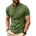 thumbnail image 6 of LODIENY Short Sleeve Shirts for Men Retro Style Lace up Tops Medieval Viking Hippie Halloween Cosplay Pirate Renaissance Costume Army Green XXL, 6 of 9